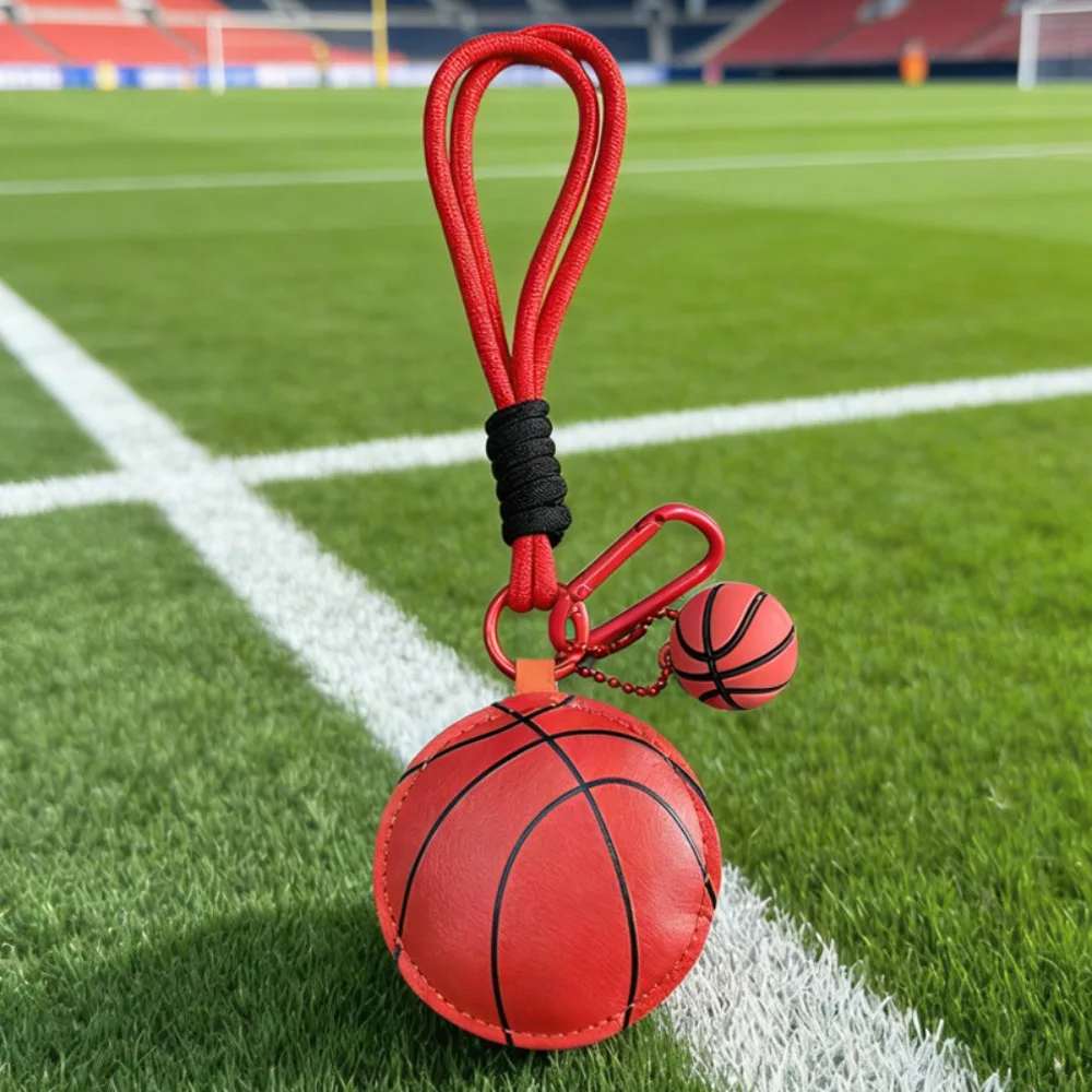 Cartoon Soccer Leather Keychain Sports Ornament with Carabiner Sports Themed Gift Charm Non-fading PU Leather