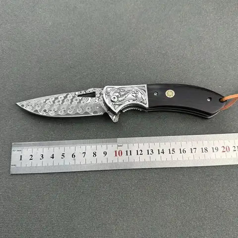 Fällkniv Damaskusblad Ebenholtshandtag Camping utomhus EDC fickkniv 10 best sales kniv 111 - №7