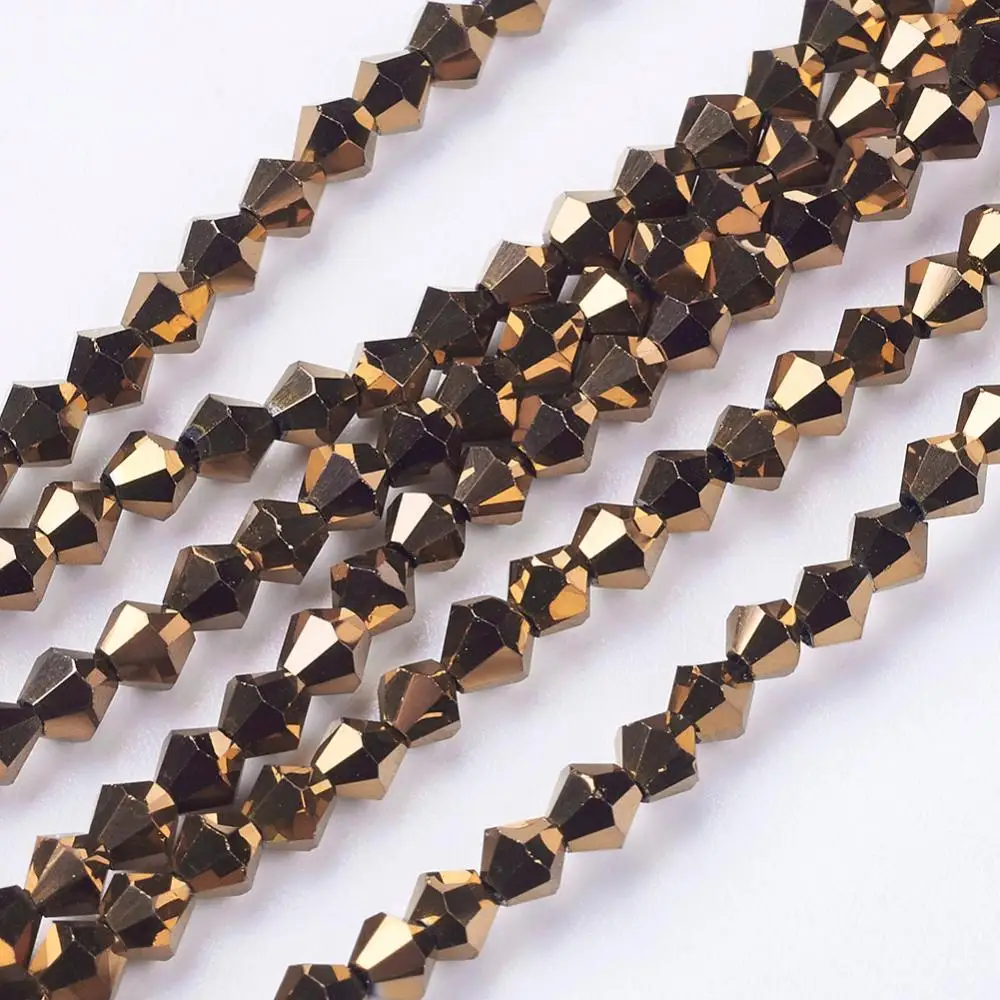 Electroplate Glass Beads Strands Full Plated Faceted Bicone Dark Goldenrod 3.5~3.8x3mm Hole: 1mm 107~110pcs/strand 32.5~34cm