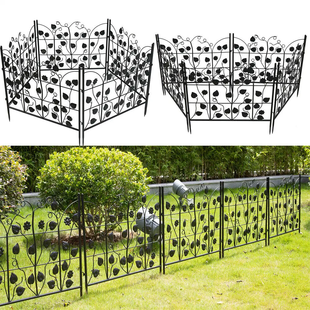 Garden Metal Fence Panels Outdoor Rustproof Wrought Iron Landscape Fencing Wire Gate Border Edge Folding Set of 5