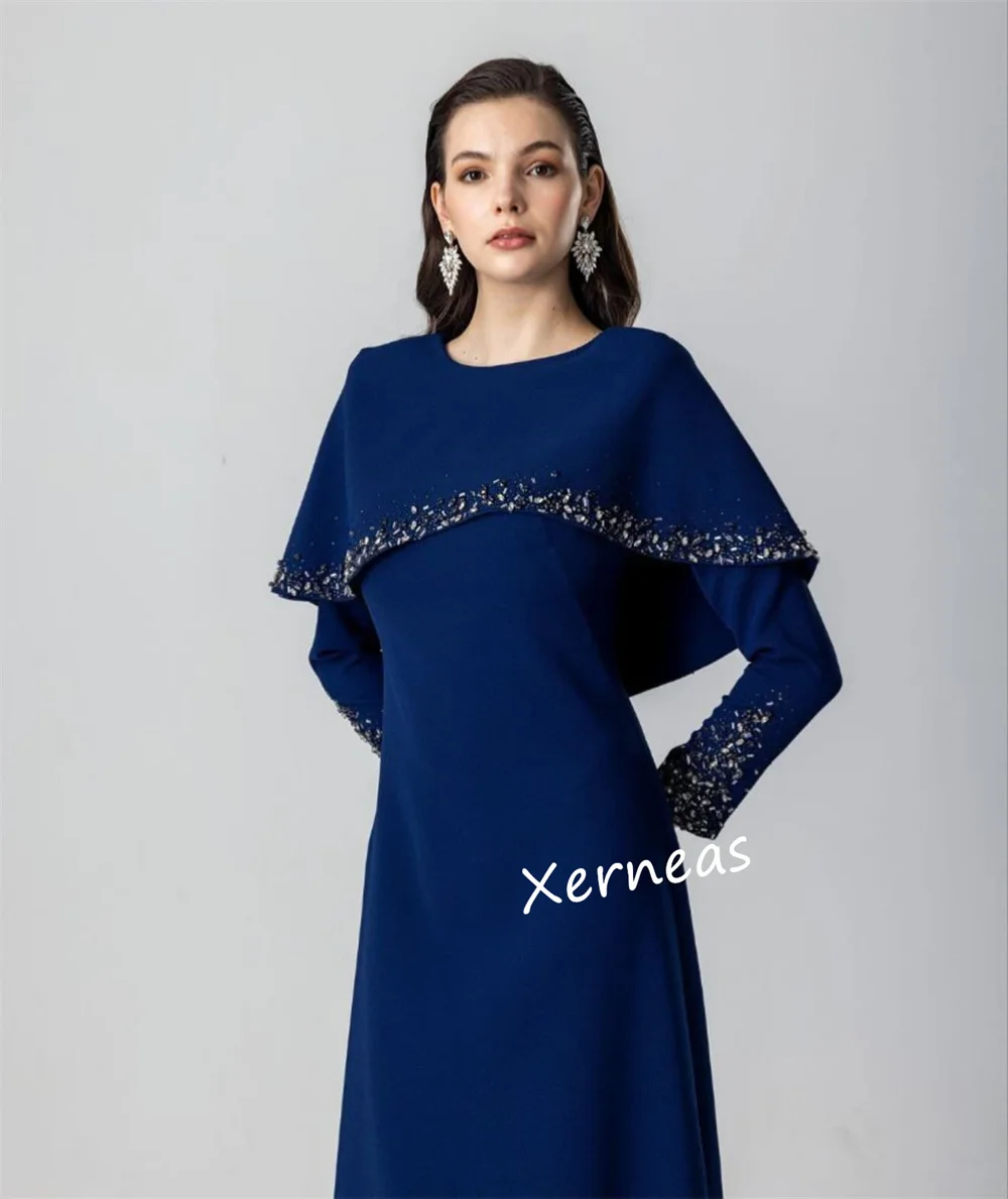 Jersey personalizzato con paillettes A-line O-Collo Abiti lunghi Occasioni su misura Scialle da sera Abito da festa di alta qualità فساتudenات