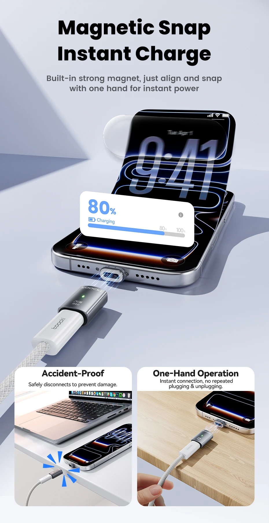 Toocki Magnetischer 240W Adapter OTG Typ C auf Typ C Weiblich zu Männlich USB4.0 80Gbps Schnellladung USB C zu Typ C Konverter – Detail 4