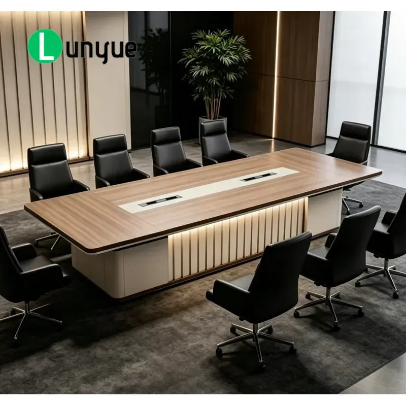 Custom Luxury Modern Durable Solid Wood Eco Friendly Commercial Office Conference Table with Plug in Socket for Hotel Meeting