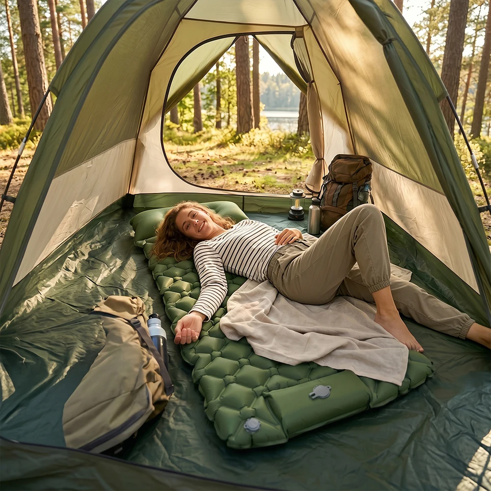 Camping Sleeping Pad - Ultra-Light Inflatable Mattress with Built-In Foot Pump & Pillow, Upgraded Compact Air Mattress - view 2