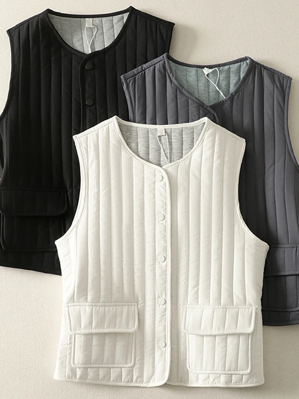 

Casual Cotton Liner Jaet Women's Lightweight round Ne Vest Outerwear Winter Faionable Layered Simple Match Cotton Top