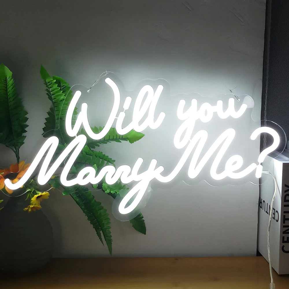 

Will You Marry Me LED Neon Sign 56x31cm Wedding Proposal Backdrop Personalized Party Art Light Valentine's Day Decoration Light