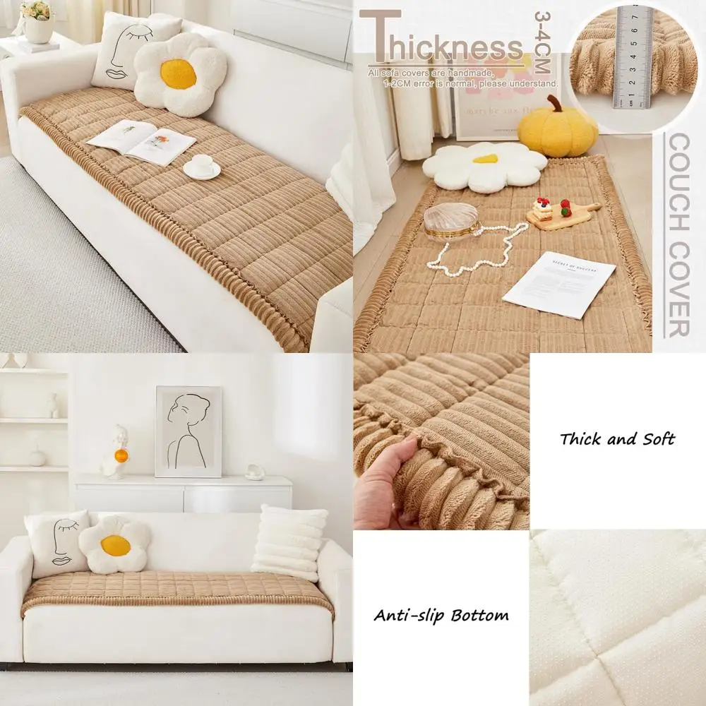 

Моющийся чехол для дивана Fuzzy Dog для 3-мя подушечных диванов, Нескользящая защита для дивана для домашних животных, Светло-коричневый, 27,6 x дюймов