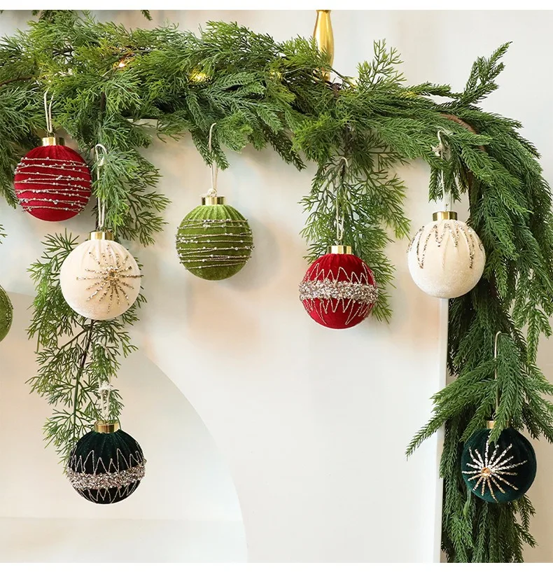 

8CM/12PCS Sparkling Diamond Velvet Wrap Hanging Balls Reusable Plastic Decor for Xmas Window Pendant Christmas Ornaments