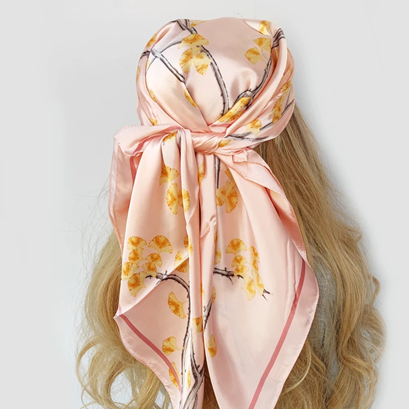 Print Shawls Fashion Sunscreen Silk Scarves Luxury Flower Bandannas 2022 Popular Square Headcloth Four Seasons 90X90CM Kerchief