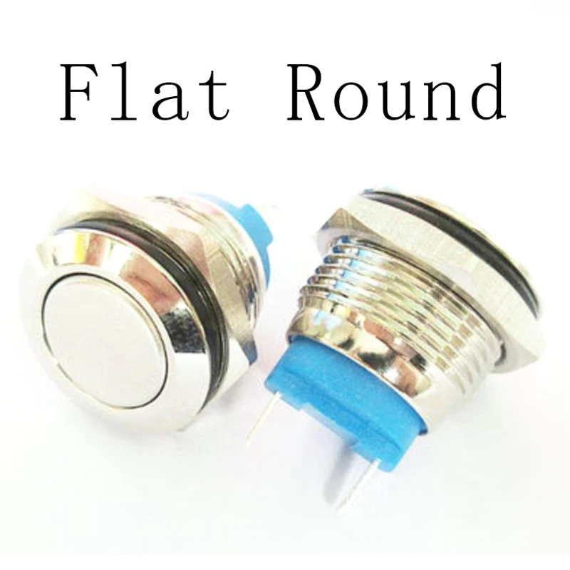 Mini interruptor de botón de Metal, reinicio automático, esférico, plano, redondo, plano, con Terminal, 16mm, 19mm, 250V, 5A