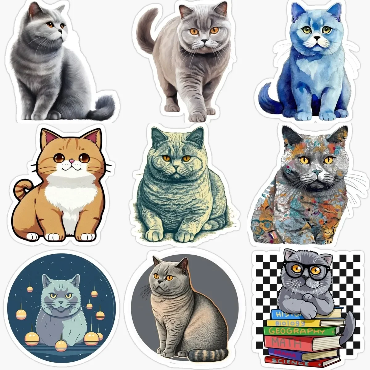 

Creative British Shorthair Cat Pets PVC Sticker Decorate for Car Van Door Wall Window Bicycle Bumper Fridge Decal Accessories