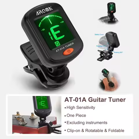 AT-01A Guitar Tuner High Sensitivity Clip-on Rotatable Foldable Tuner LCD Display For Bass Ukulele Chromatic Acoustic Guitar