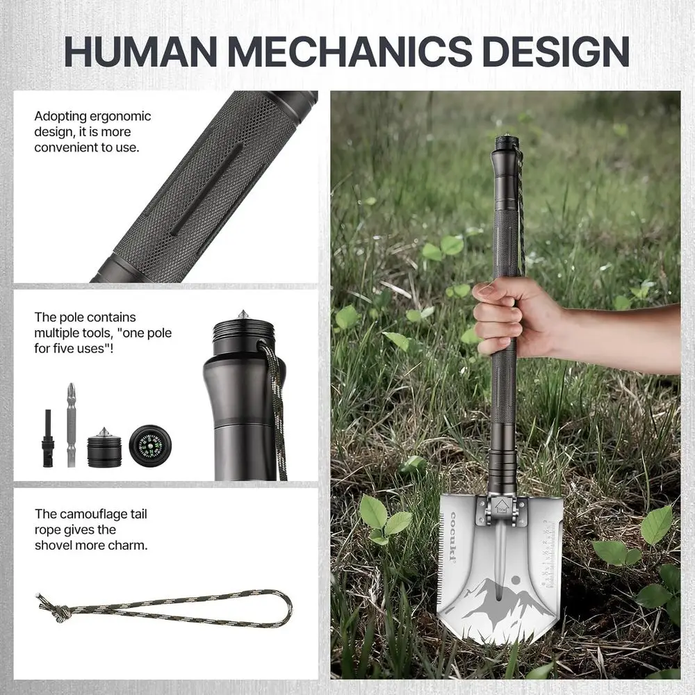 مجموعة أدوات النجاة للتخييم، إصدار 2.0، مجرفة تكتيكية قابلة للطي متعددة الوظائف من الدرجة العسكرية مع تيتاني #4