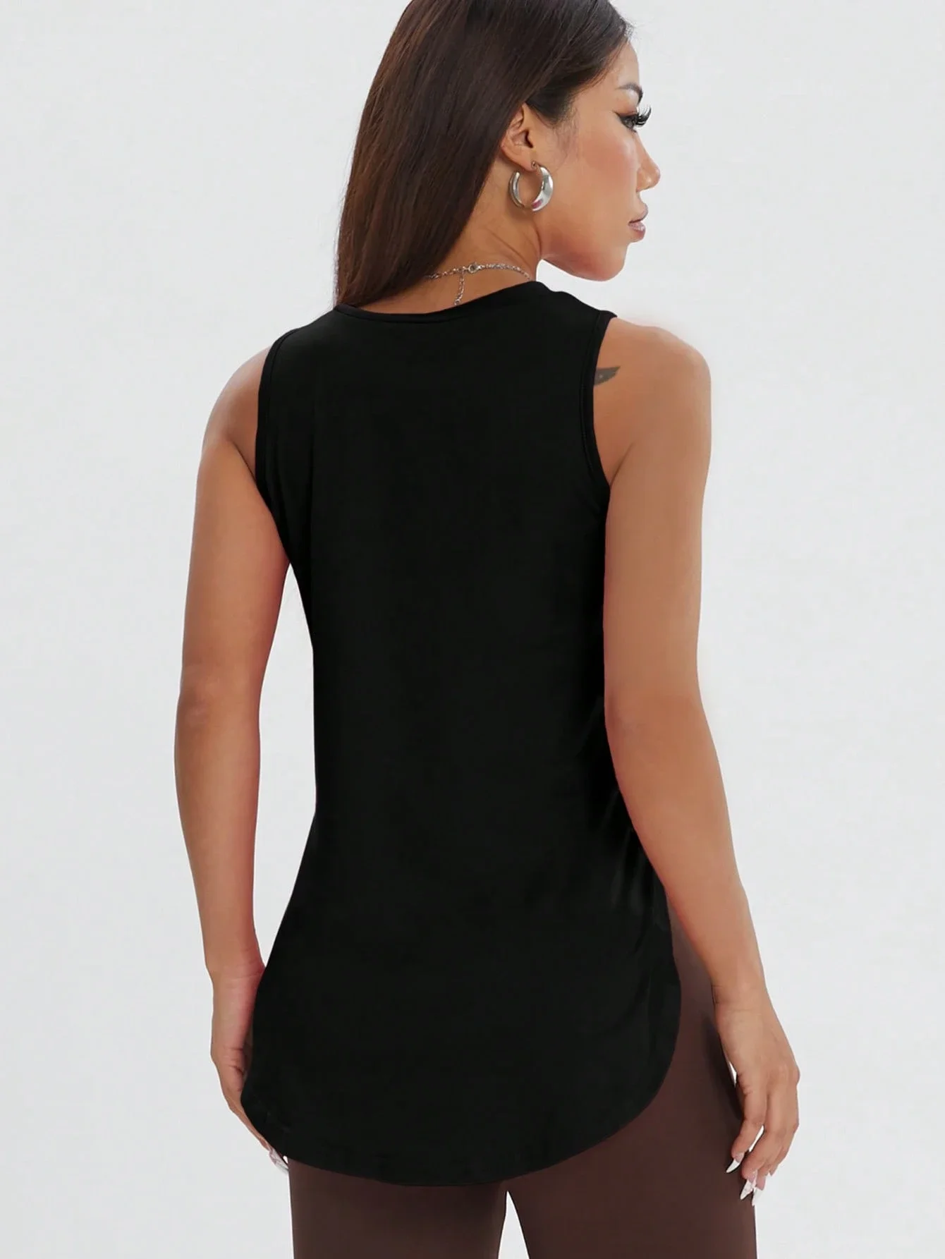 Women Casual Loose Fitness Tank Top With Side Slit Solid Color Sleeveless Sports T-Shirt Spring Summer