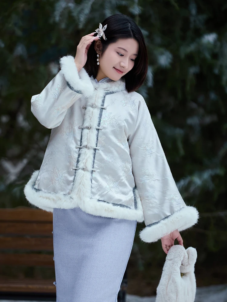 

Женская утепленная хлопковая куртка Fua Guanghan в традиционном китайском стиле, с круглым вырезом, на одной пуговице