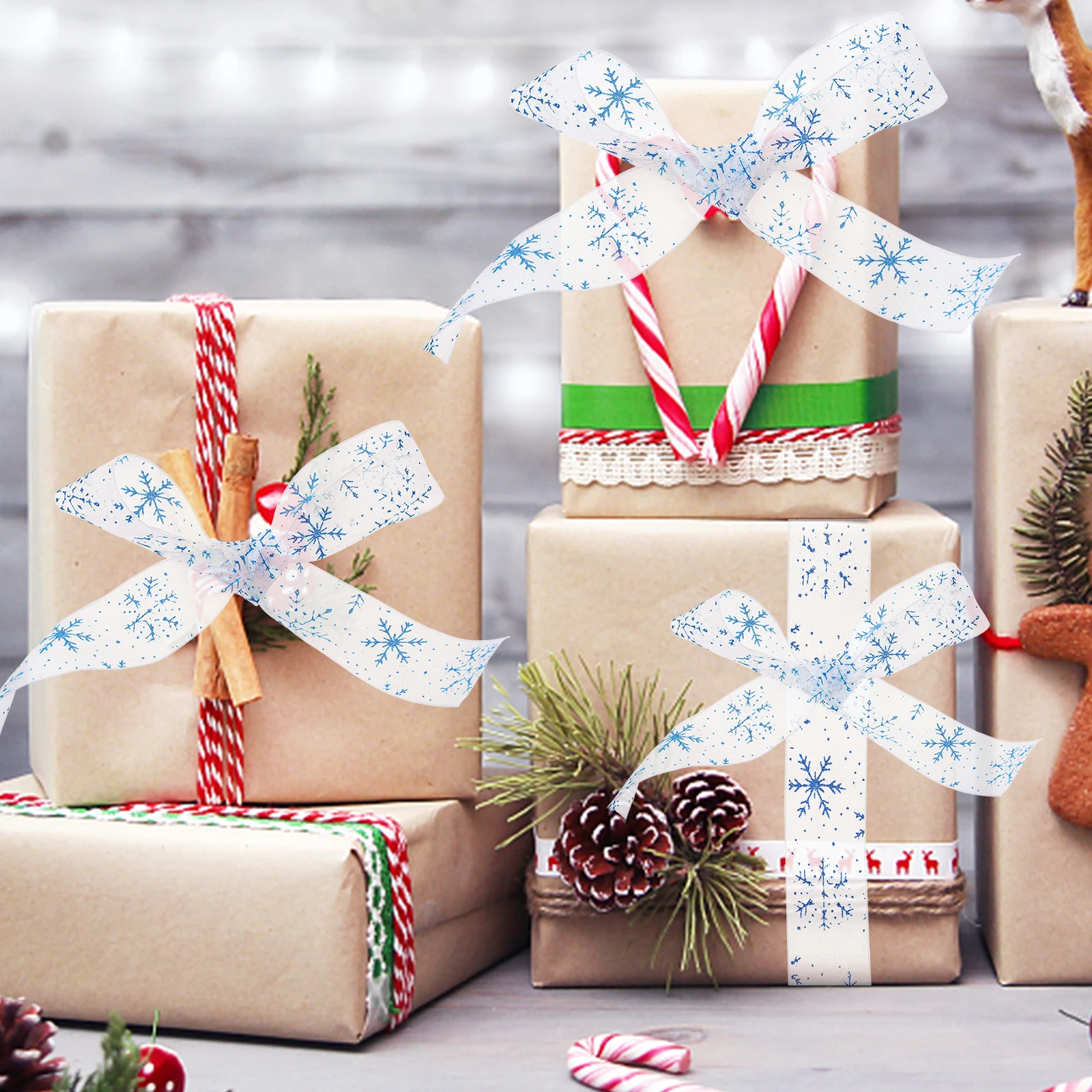 

Christmas Snowflake Diy Xmas Gift Box Ribbon Wrapping Tear Resistant Polyester Christmas Design Ribbon DIY Craft Red Decoration