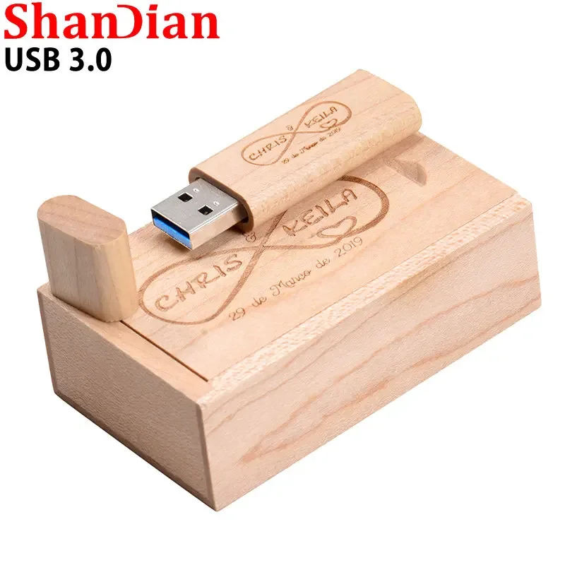 High Speed Wooden Gift Box USB 3.0 Flash Drive Real Capacity Pen Drive Free Custom Logo Memory Stick 64GB/32GB/16GB/8GB U Disk