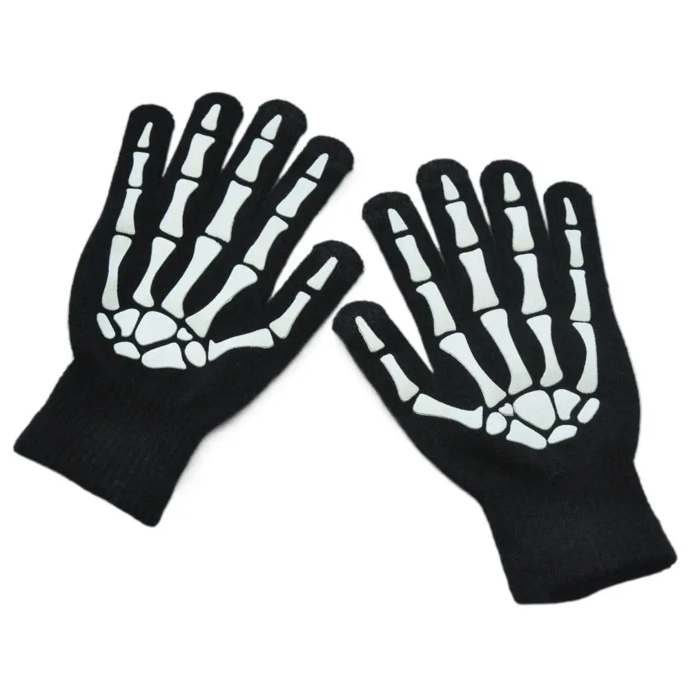 Dedo Cheio Halloween Bone Claw Luvas, Engrossar Aquecedores De Mão, Windproof Cosplay Prop