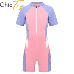 One Piece Swimsuit Swim Leotard Short Sleeve Padded Jumpsuit Surfing Bathing Suit Swimwear Pool Party Beach Surfing Rash Guard