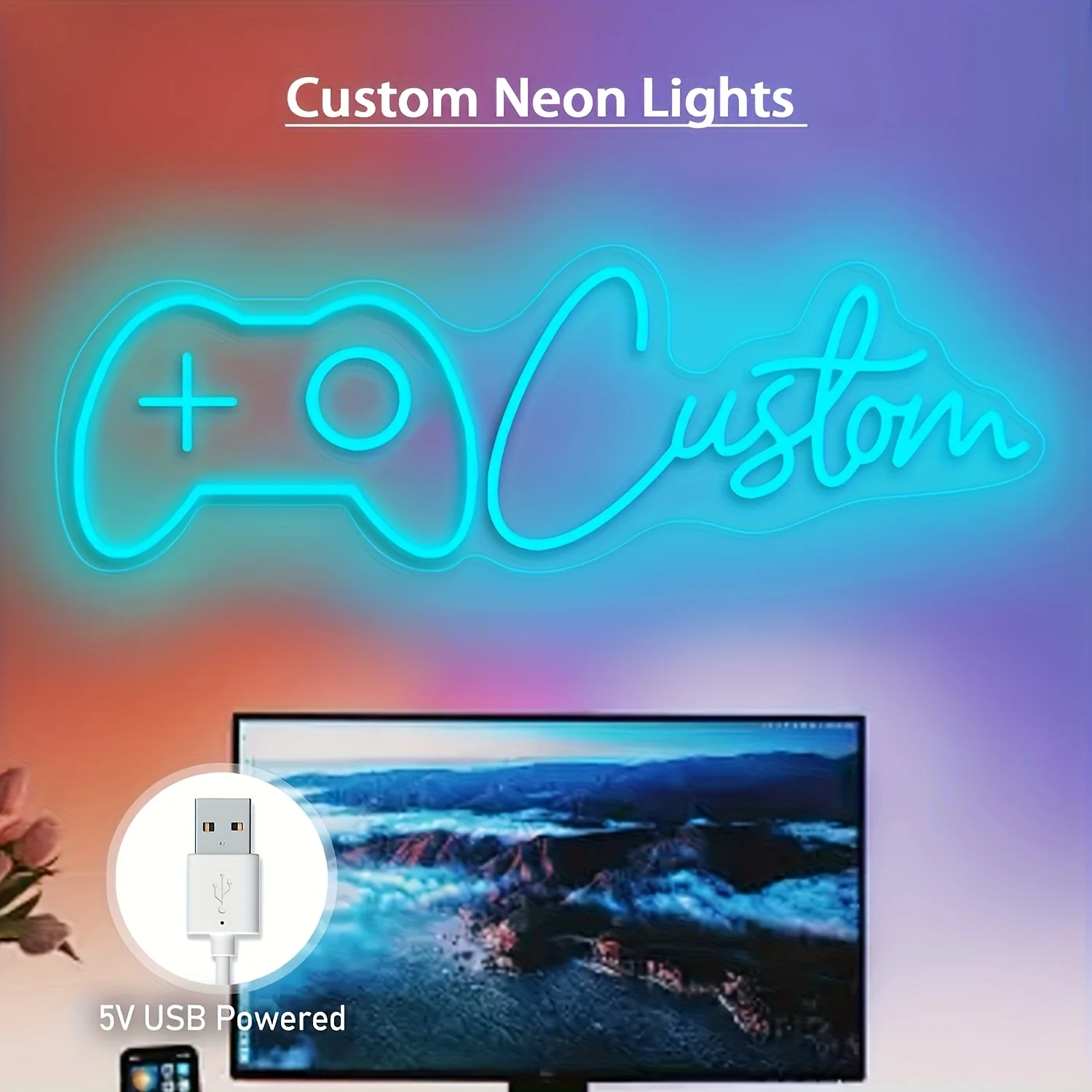 

Customizable Text USB Lamp Lighting, USB Interface, Computer Accessories Peripheral, with Game Design, Suitable for Room