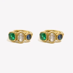 E.B.belle Vintage Green Zircon Jewelry Hoop Earrings Waterproof Hypoallergenic Trendy Party 316L Stainless Steel Accessories