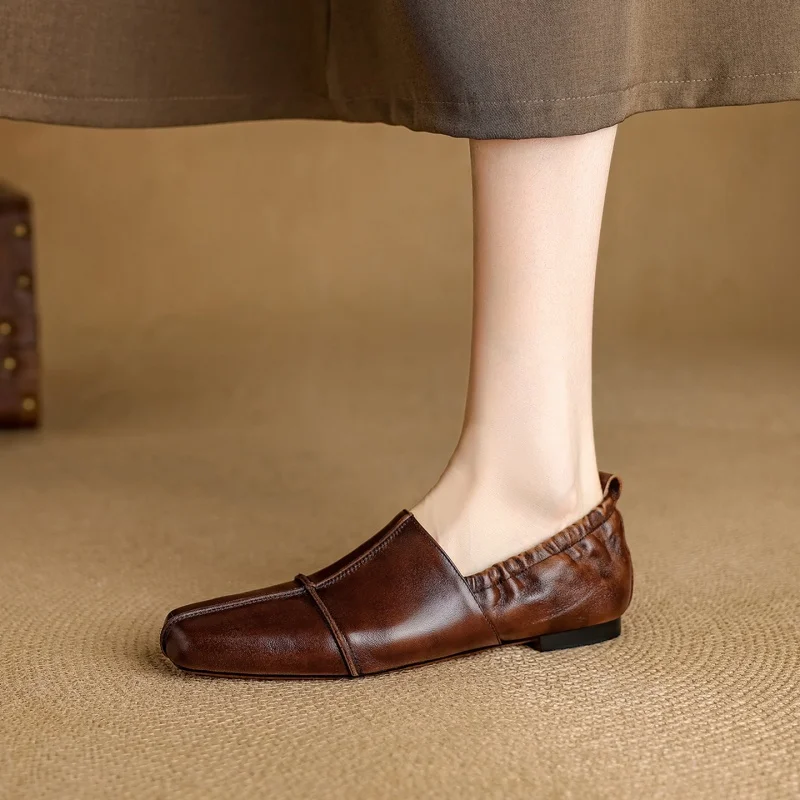 

Новинка 2023 года, осенние женские лоферы из натуральной кожи, женская обувь, туфли на массивном каблуке с квадратным носком, женская мягкая женская обувь на плоской подошве