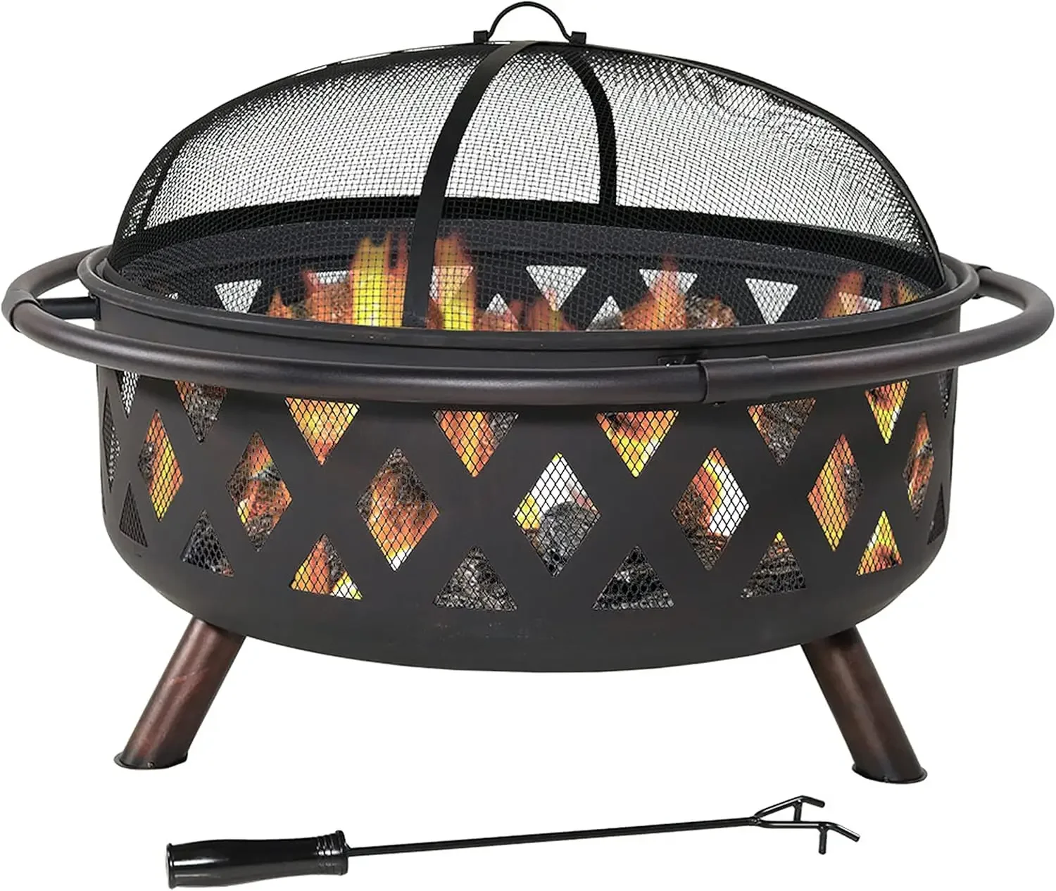 Sunnydaze Black Crossweave Steel Wood-Burning Outdoor Fire Pit - Includes Spark Screen, Poker and Cover - 36-Inch Round