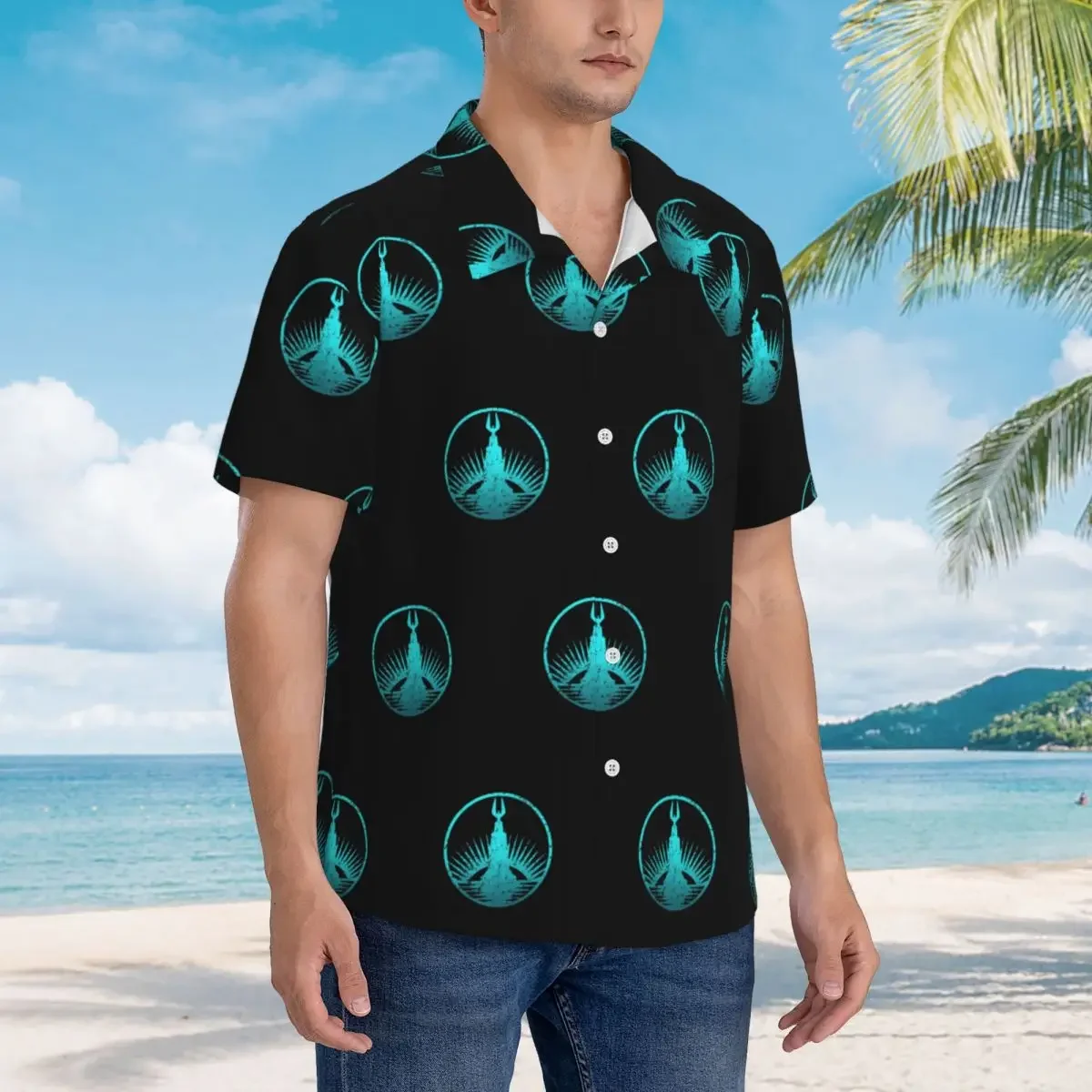 Chemises hawaïennes Bioshock Rapture Teal Faded, chemise amusante à manches courtes pour hommes, hauts boutonnés pour l'été et la plage