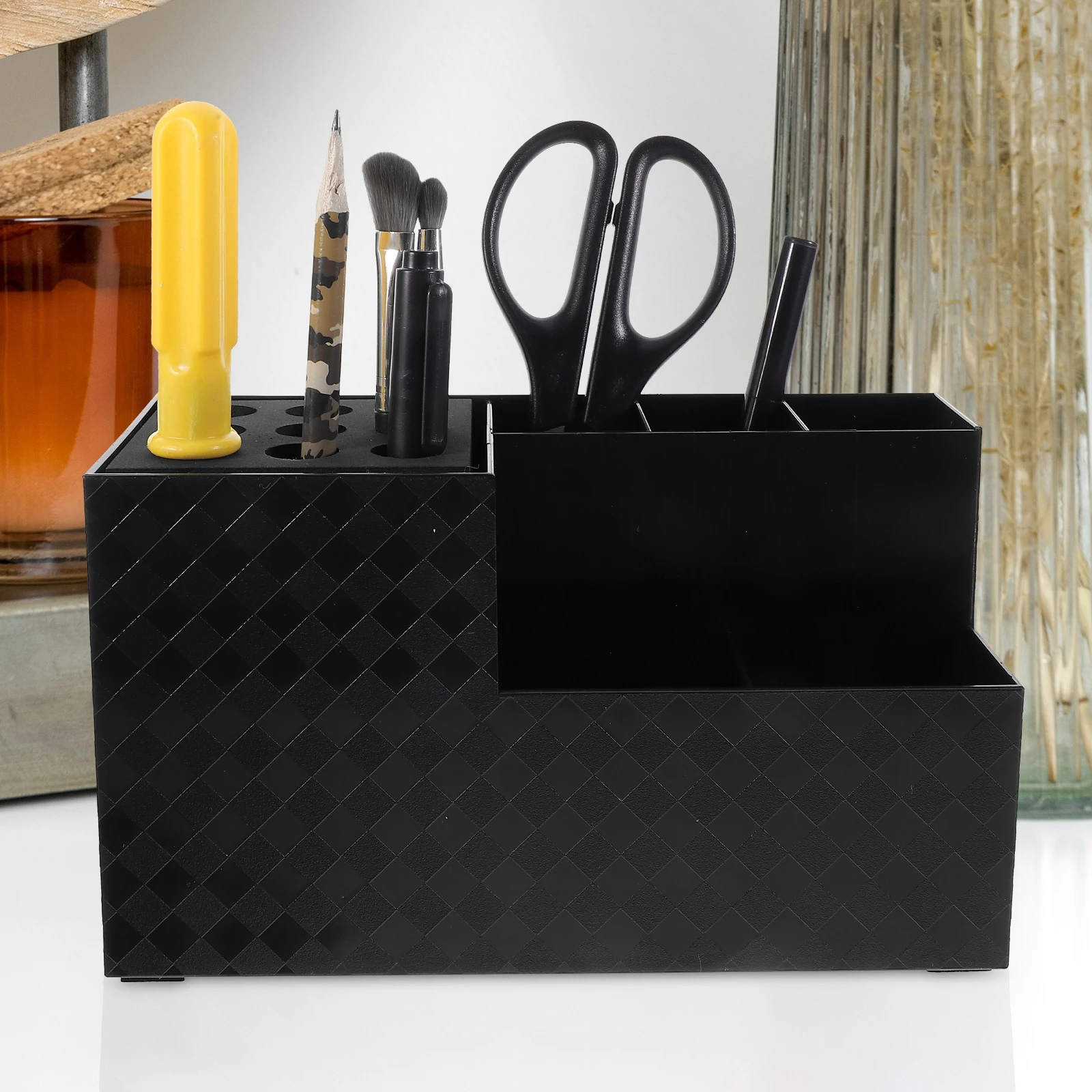 

Hair Tool Organizer Large Capacity Scissors Comb Storage Box For Salon Barbershop Black Multi Compartments Vanity Shear Holder