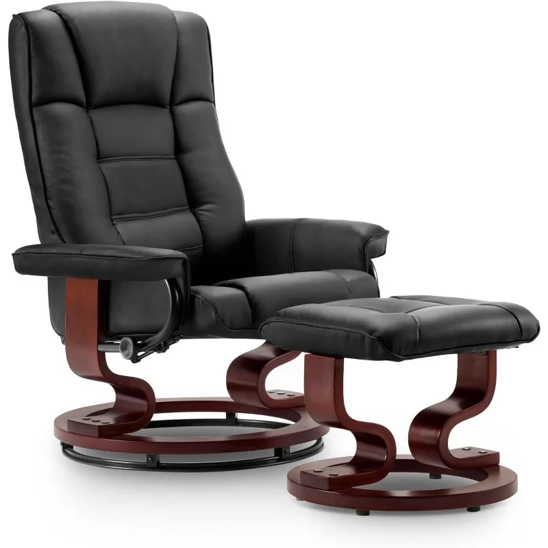 Multi-Position Leisure Office Chair with Adjustable Back, Faux Leather Ergonomic Lounge Chairs w/Footrest for Bedroom