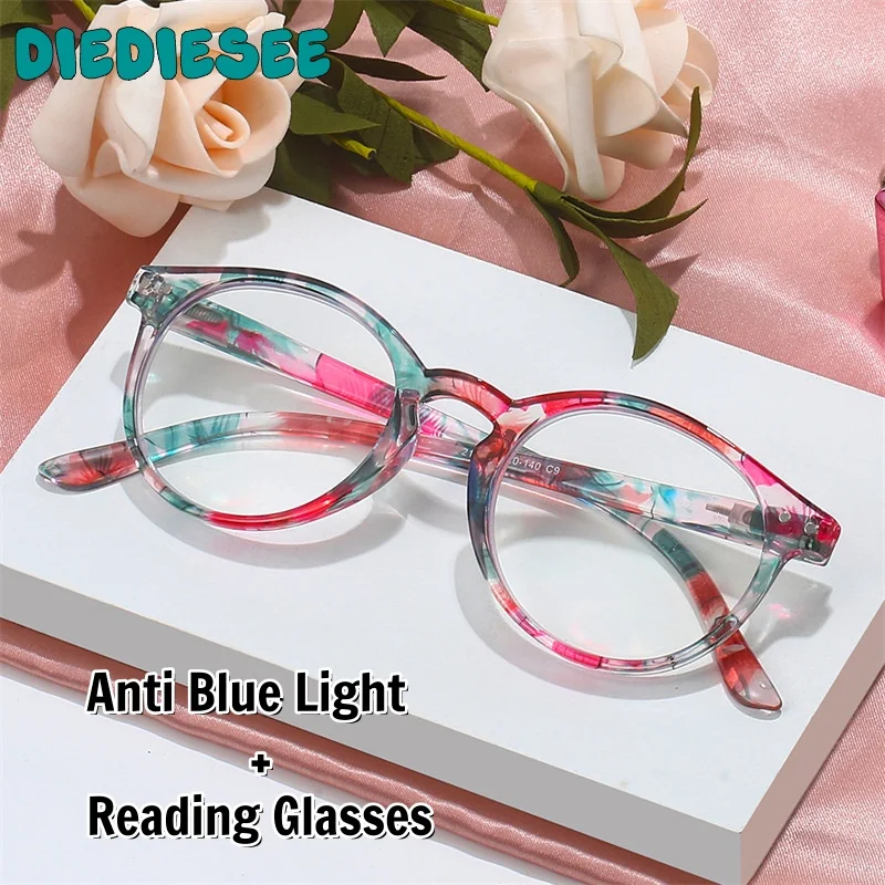 DIEDIESEE HD Women's Anti Blue Light Reading Glasses Spring Foot Flat Light Glasses Fashion Women's Presbyopia Glasses 2109