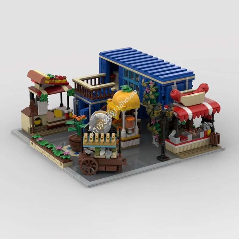 1354 قطعة MOC وحدات منطقة الغذاء الحضري 3 حامل 1 عربة نموذج اللبنات هدايا عيد الميلاد تجميع لتقوم بها بنفسك فكرة التعليم اللعب الطوب #2