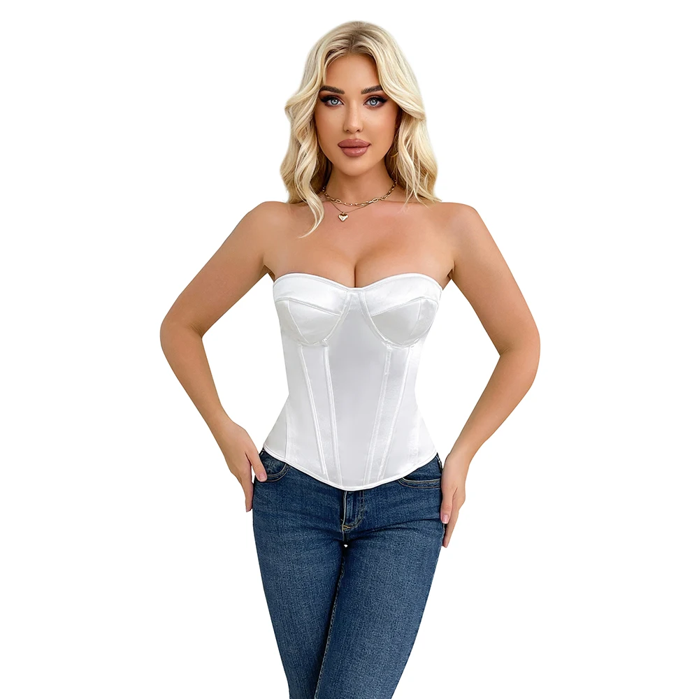 

Overbust Corset With Bra Sexy Basques Bustier Top Push Up White Korset Corselet