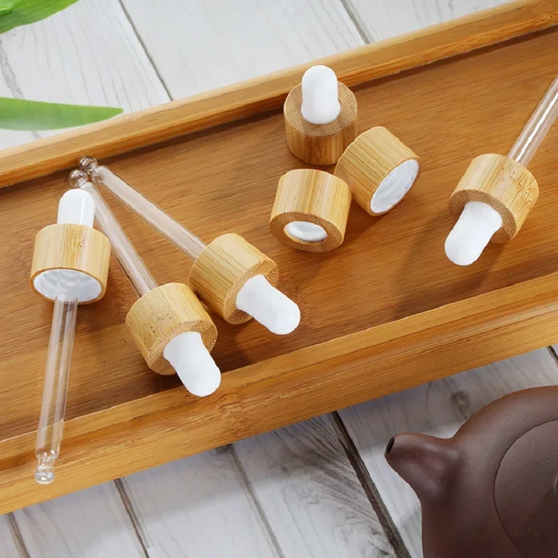 

new design Neck Diameter Eco-Friendly Bamboo Essential Oil Bottle Top Bulb Glass Pipette Dropper Lid for costemic lotion Bottles