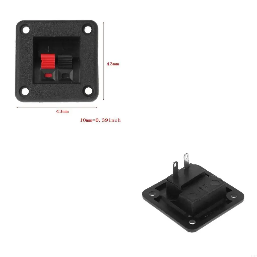 E1PF Black Red 2 Position 2 Terminals Spring Clip Square Speaker Terminal Board Metal + Plastic Material 43mm Board Length