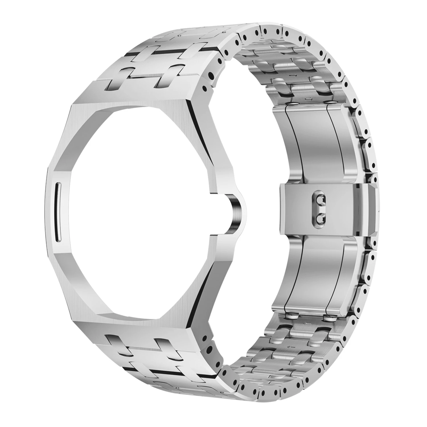 For Swatch Royal Pop Stainless Steel Watch Case with Integrated Watch Strap Adjustable Metal Wristband - Silver / 3 O'clock
