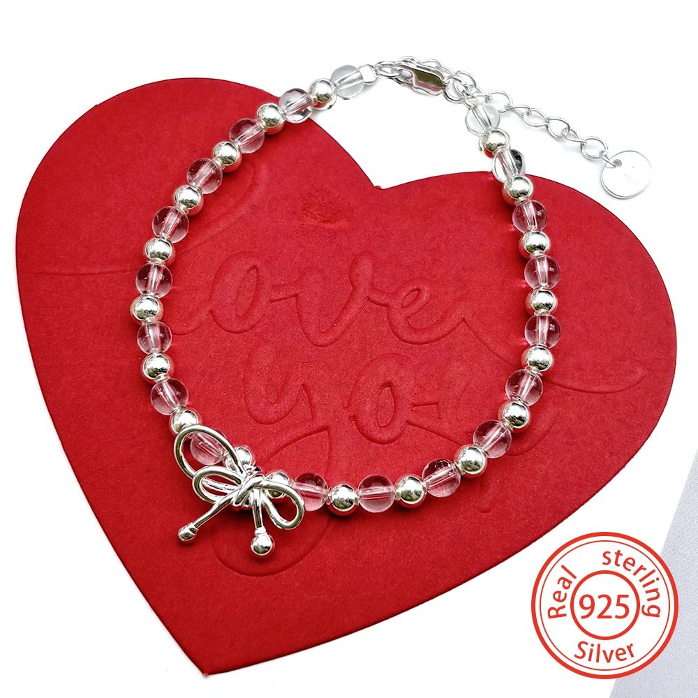 

Элегантный браслет с бантом для женщин, из стерлингового серебра 925 пробы, с подвесками, для свадьбы, дня рождения, годовщины, ювелирные украшения, подарки