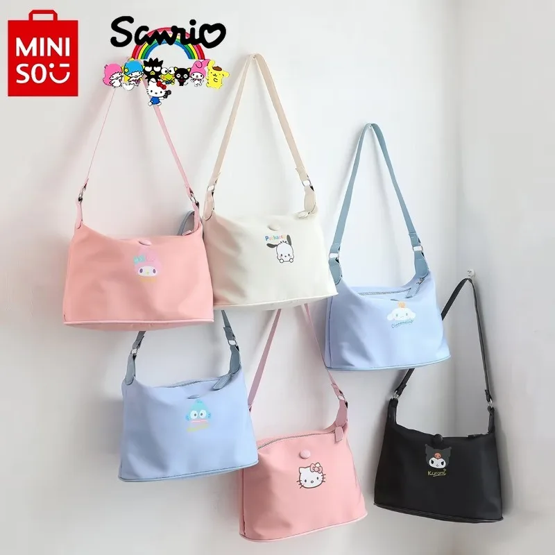 

MINISO New Women's Handbag Fashionable High Quality Nylon Women's Shoulder Bag Solid Color Versatile Large Capacity Shopping Bag