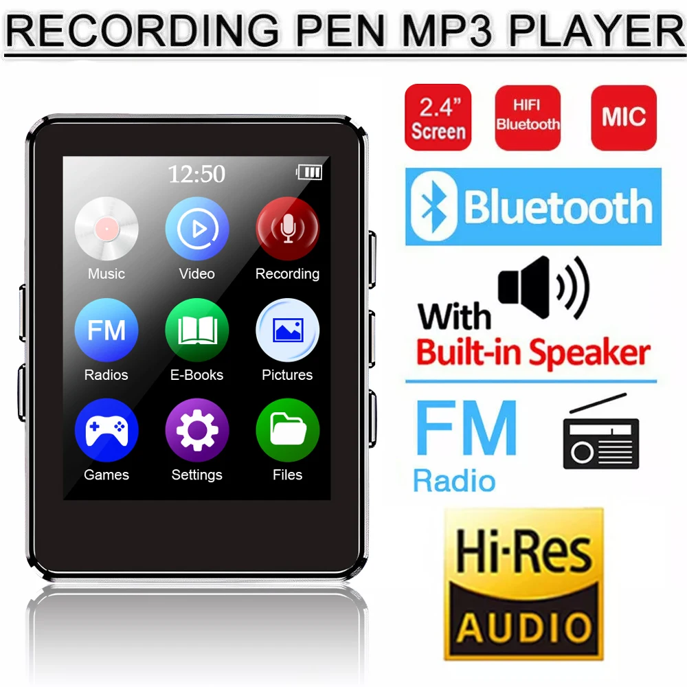 مشغل MP3 محمول بلوتوث 4.2 Hifi موسيقى مكبر صوت ستيريو تشغيل فيديو MP4 صغير مع شاشة LED راديو FM تسجيل وكمان