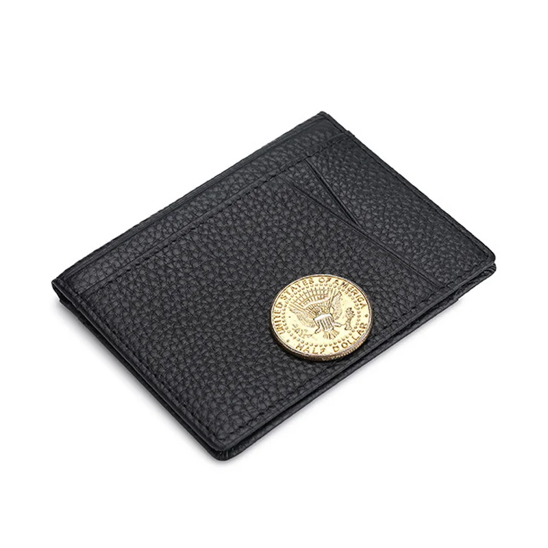 Cartera suave súper delgada 100% de cuero genuino Mini cartera para tarjetas de crédito monedero tarjeteros cartera para hombre delgada pequeña