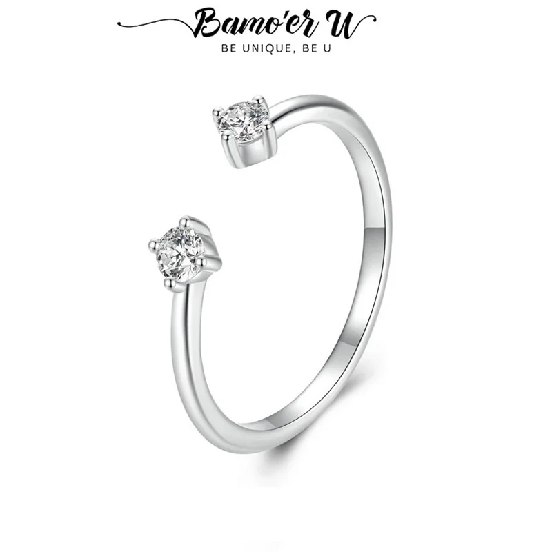 

Bamoer U Moissanite Open Ring 925 Sterling Silver Unique Double Moissanite Design Certified Rings Women Fine Jewelry