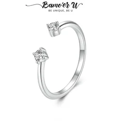 Bamoer U Moissanite Open Ring 925 Sterling Silver Unique Double Moissanite Design Certified Rings Women Fine Jewelry