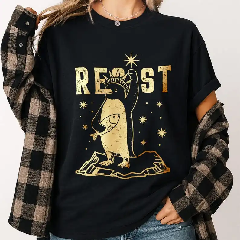 Penguins RESIST T-Shirt, Flippers Up Tee, Penguins Against Tariffs, Subtle FDT Shirt Resistance Protest, Liberal Shirt