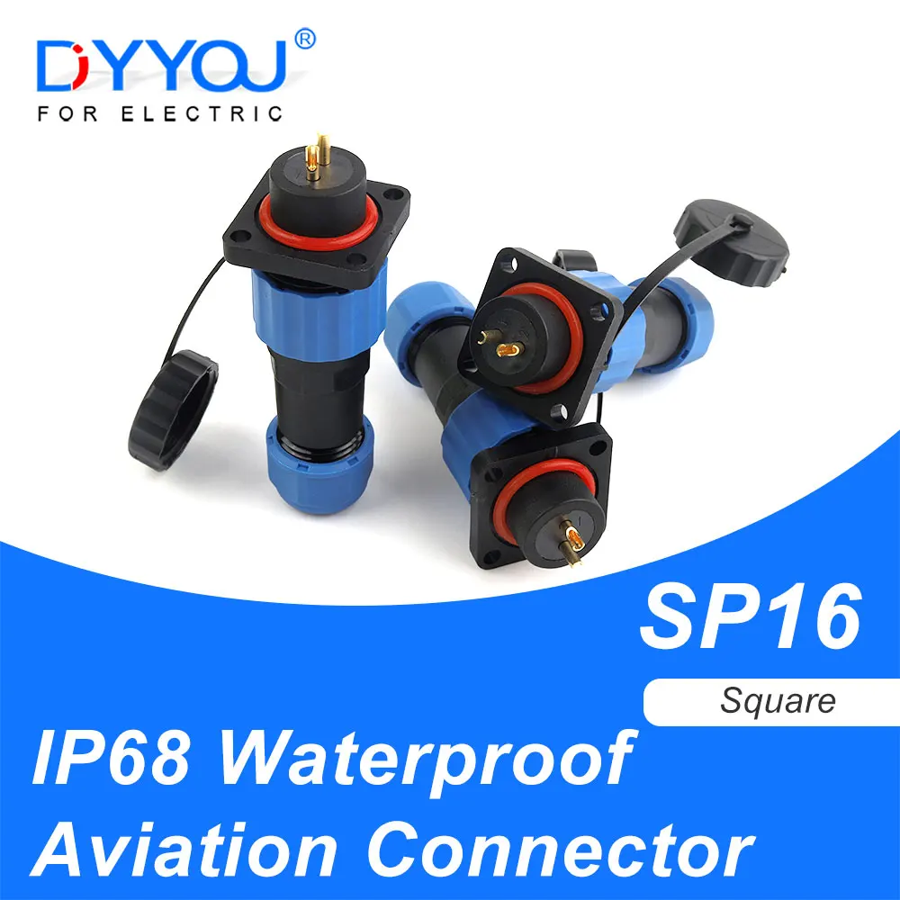 

Waterproof Cable Wire Connector Square Type Aviation Plug Socket SP16 IP68 Male & Female Soldering Docking 2 3 4 5 6 7 9 Pin