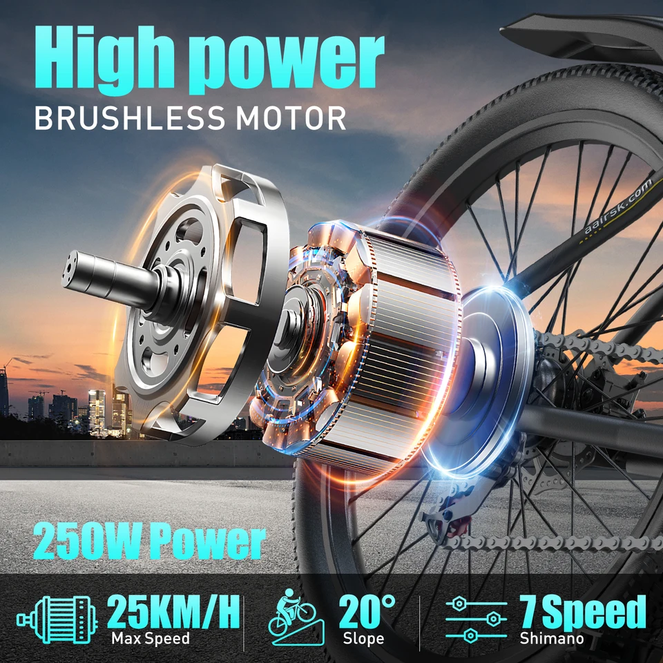 Aairsk GT300‑26 Electric Mountain Bike for Adults, 250W 36V 10AH Ebike with 7‑Speed , Dual Disc Brakes, Front Suspension, LCD Display, Removable Battery, 15.5 MPH Max Speed for Commuter & Off‑Road Use image 6