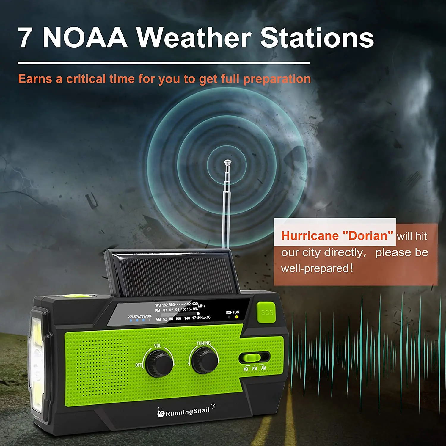 พลังงานแสงอาทิตย์ฉุกเฉิน Crank วิทยุ 4000mAh-Solar Hand Crank แบบพกพา AM/FM/NOAA วิทยุสภาพอากาศ 1W ไฟฉาย & Motion Sensor อ่าน