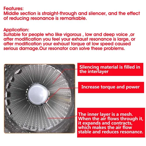 Imagen 2 del producto Silenciador de tubo de escape de resonador Universal para coche, 2 "", 50mm, punta de silenciador de acero inoxidable, silenciador de tubo de escape de 16 pulgadas de largo