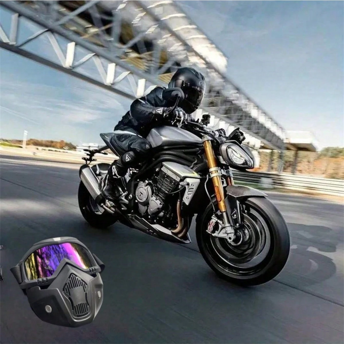 Protective Glasses Universal Detachable Face Mask Goggles Colorful Blue Coated Lens Windproof Dustproof Moto Off Road Riding