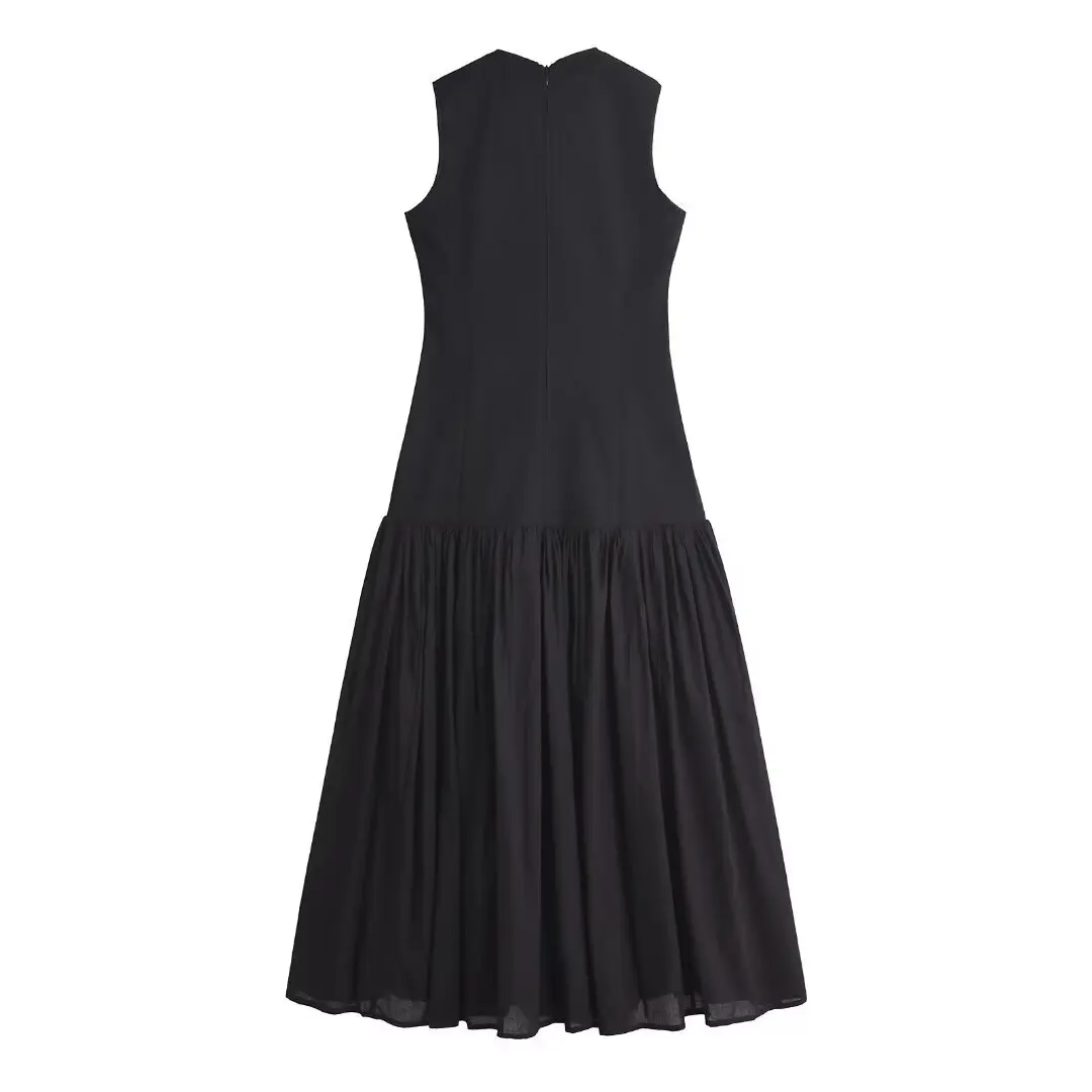 Robe en lin de coton noir flétri minimaliste pour femmes, Fibracity I fur s, Robe à col rond pour femmes, Mode féminine