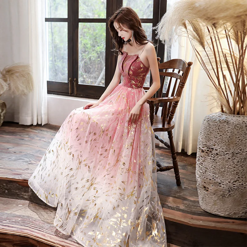 

European and American Evening Dress 2025 New Host Banquet Red Long Suspender Evening Dress Dress Can Be Worn in Daily Life